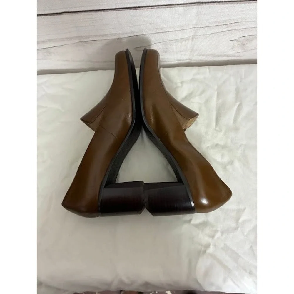 Anne Klein AK Womens Brown Leather Square Toe Block Heel Loafer Pumps Size 9